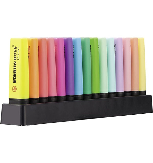 CONFEZIONE DA 15 EVIDENZIATORI STABILO BOSS ORIGINAL + 1 SET DA SCRIVANIA