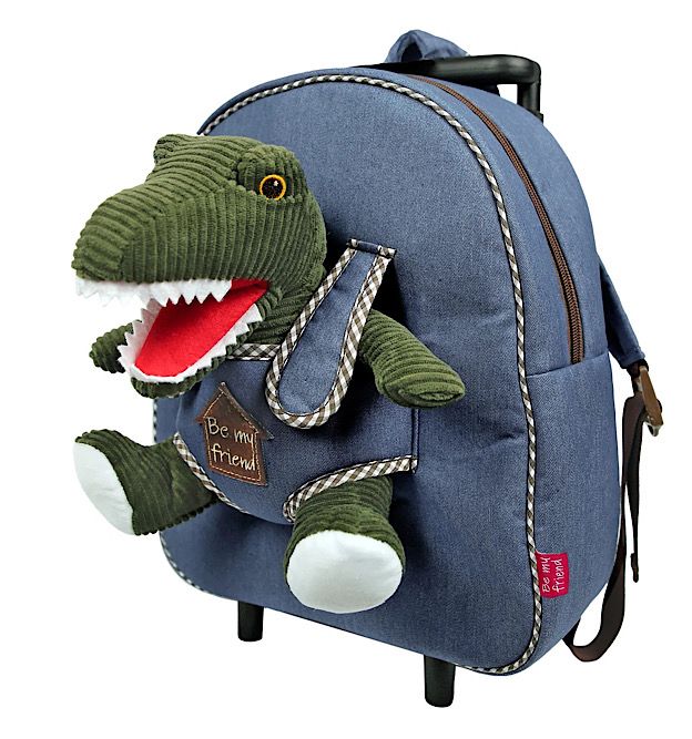 PERLETTI- ZAINO MINI TROLLEY DENIM CON PELUCHE DINOSAURO