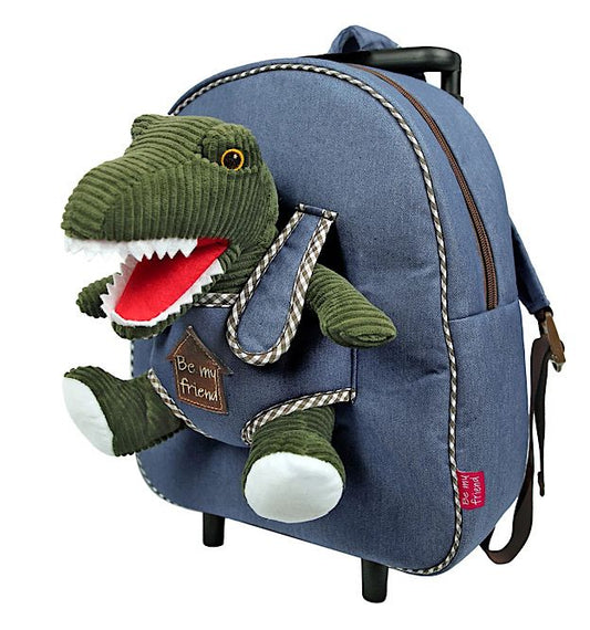 PERLETTI- ZAINO MINI TROLLEY DENIM CON PELUCHE DINOSAURO