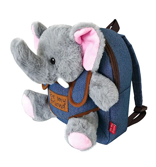 PERLETTI- ZAINO MINI DENIM CON PELUCHE ELEFANTE