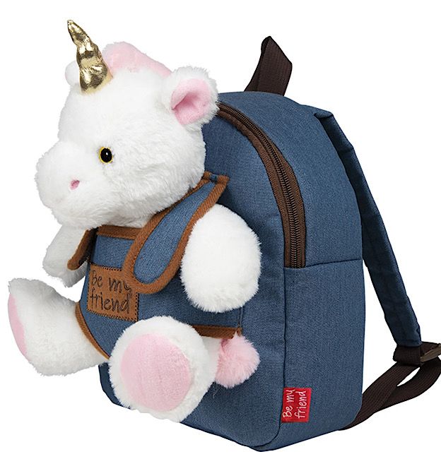 PERLETTI- ZAINO MINI DENIM CON PELUCHE UNICORNO